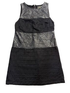 Vintage Fendi Jeans Sleeveless FF Zucca Sequin Mini Dress Womens 40 Black 90s